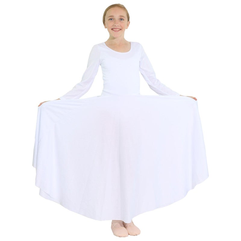 Danzcue Girls Praise Loose Fit Full Length Long Sleeve Dance Dress, White, 12-14 - Image 1